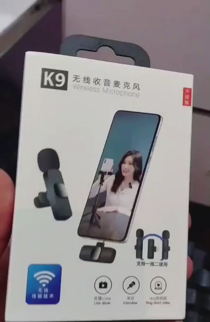 K9 Wireless Dual Lavalier Microphone System - Plug & Play for Vlogging & Live Streaming